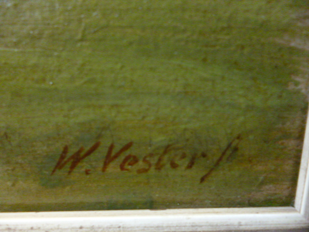 Willem Vester - olieverf - Boerenschuur aan sloot bij Heemstede kopen? Bied vanaf 450!