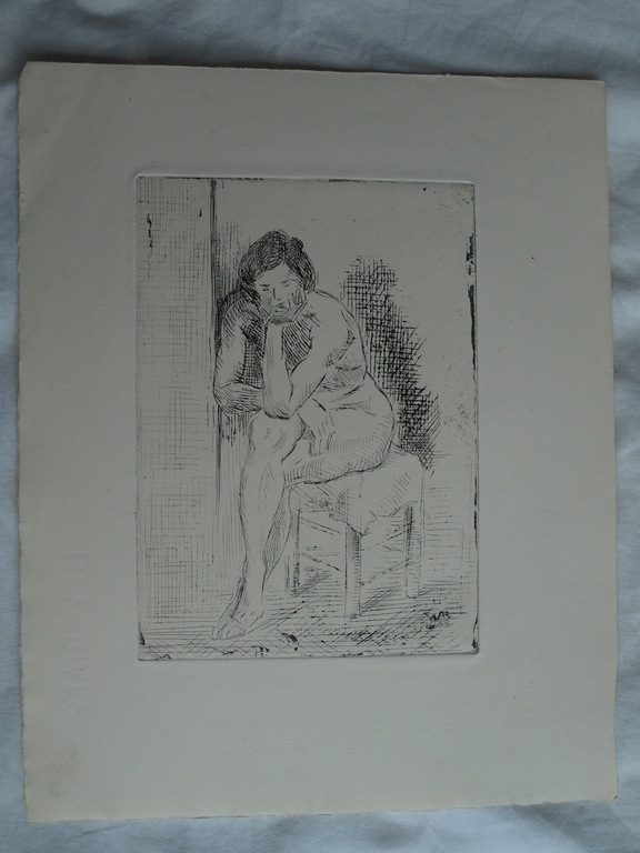 Gesigneerd: WB : Ets , Naakte vrouw op stoel - 1933 kopen? Bied vanaf 1!