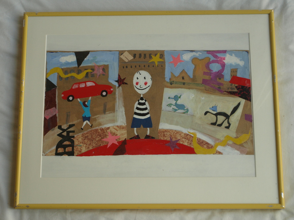 Daan Remmerts de Vries: Acryl en collage , Het leven is raar 1 – Ingelijst -1997 kopen? Bied vanaf 75!