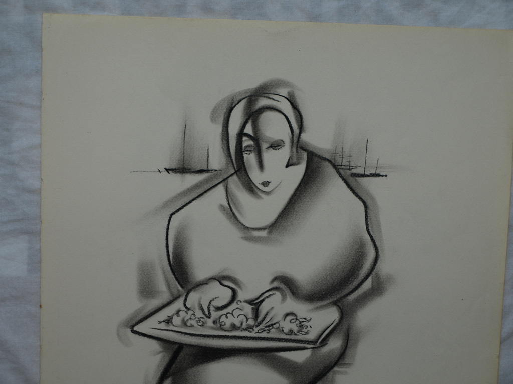 KAREL VAN SEBEN (1893-1988) – Tekening – Garnalenpelster – Gesigneerd – ca 1950 kopen? Bied vanaf 10!