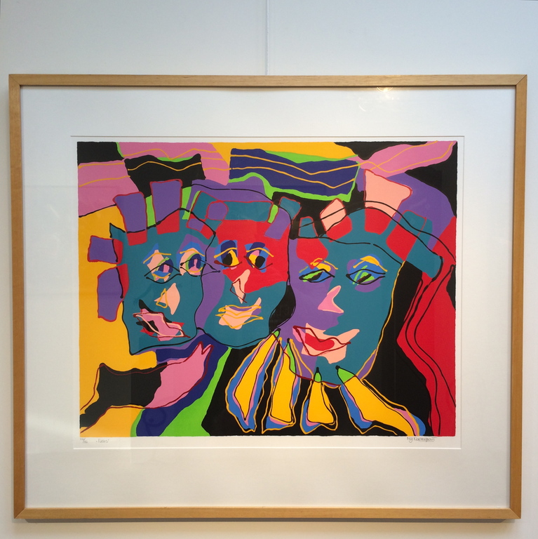 Marianne Naerebout, zeefdruk met lijst , titel " Faces " verkocht voor € 50!