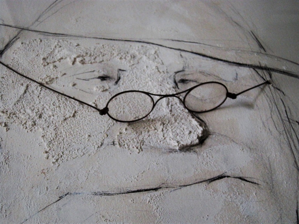 Opmerkelijk 3d materieschilderij in perspex box "man met (echte) bril"   kopen? Bied vanaf 1!