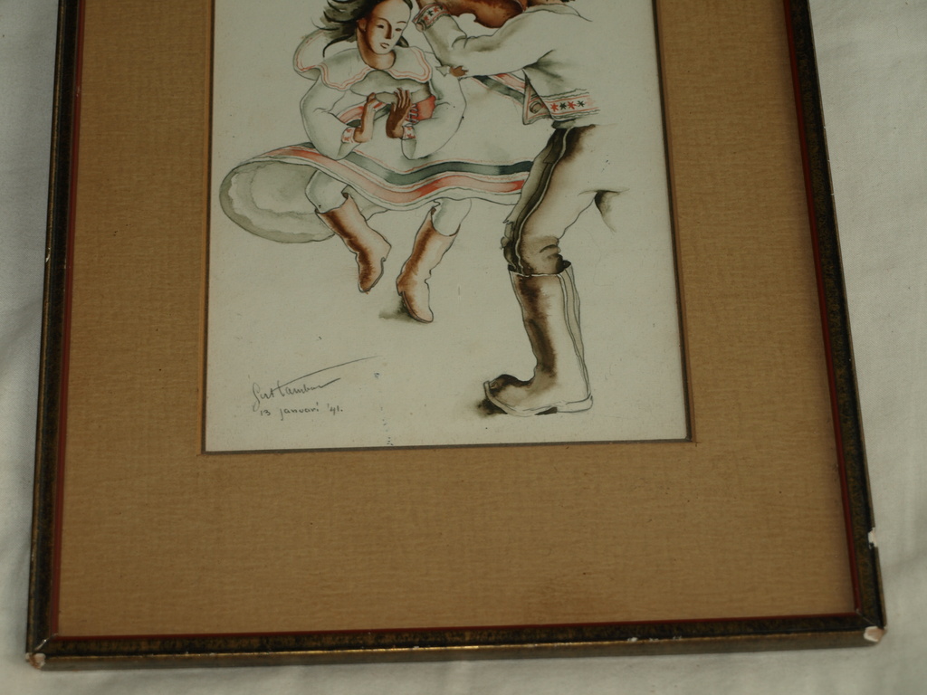 Ger Tamboer (1917-1982) : Tekening – Dansen – gesigneerd & ingelijst - 1941 kopen? Bied vanaf 1!
