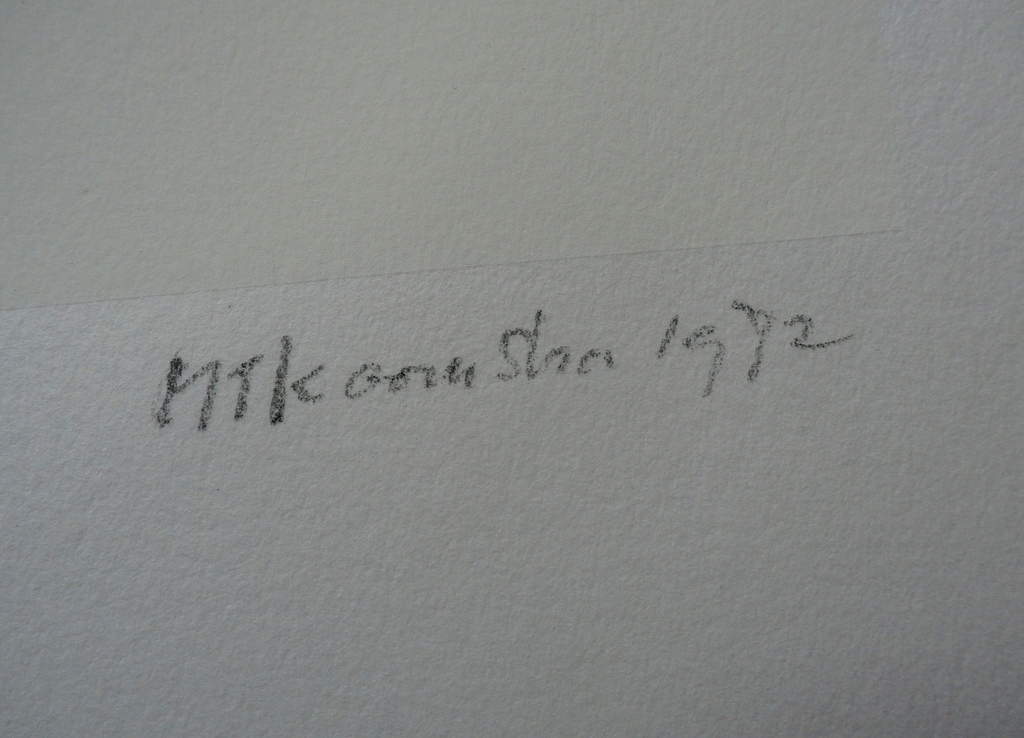 Metten Koornstra - litho: man met kind bij boom - 1972 kopen? Bied vanaf 50!