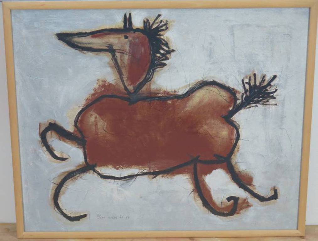 Jan Roede: Litho, Springend paard - Ingelijst verkocht voor € 320!