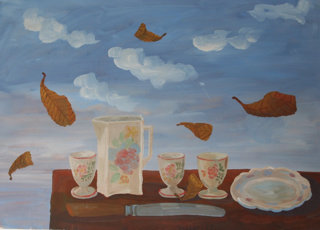 Hendrik Jan Visser - acrylverf op papier - stilleven met gedekte tafel - 1977 kopen? Bied vanaf 30!