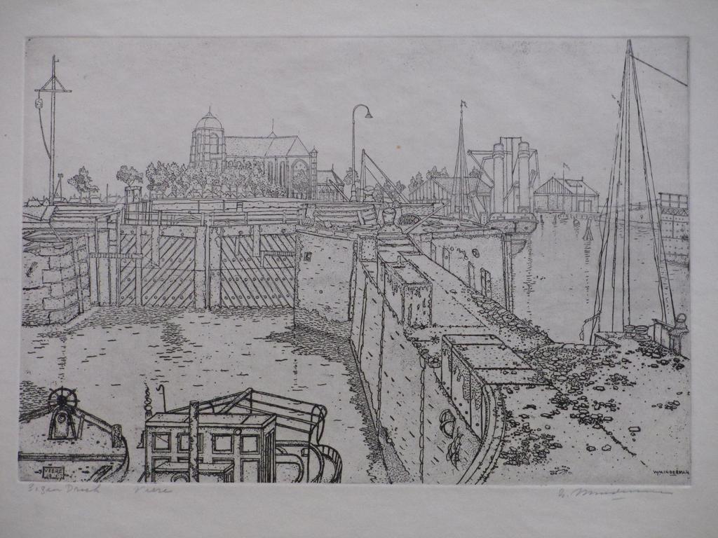 Willem Minderman, Veere aan het Walcherse kanaal, Litho kopen? Bied vanaf 1!