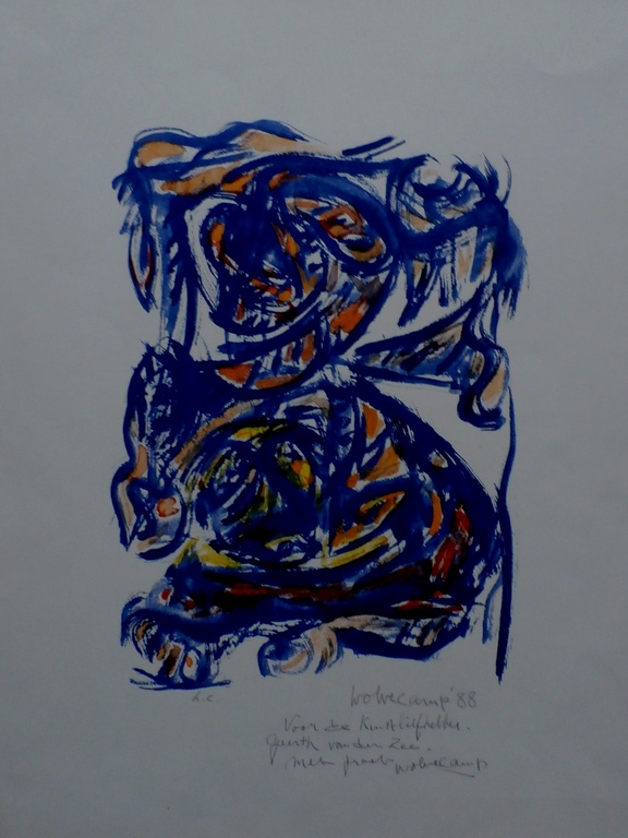 Theo Wolvecamp - litho: blauw figuur - 1988 - gesigneerd - met opdracht verkocht voor € 150!