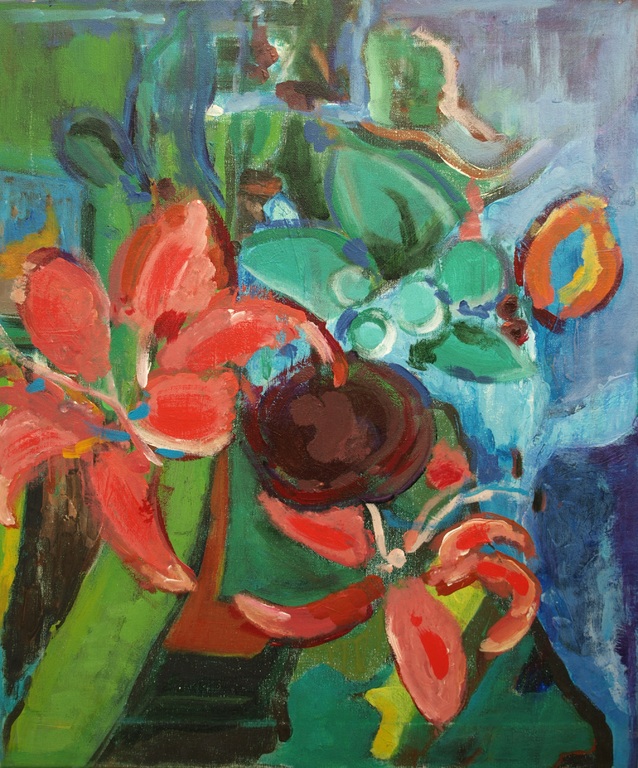 Onbekend : Olieverf op doek , Bloemen - 60 x 50 cm kopen? Bied vanaf 1!