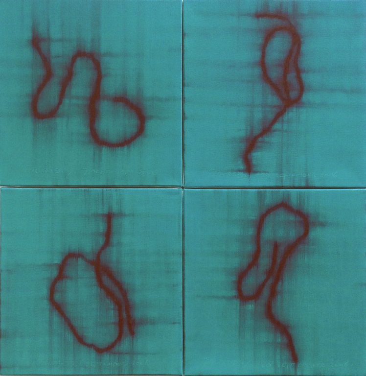 Jack Vissers "Day Threads" - tableau van 4 schilderijen, in licht blauw kopen? Bied vanaf 45!