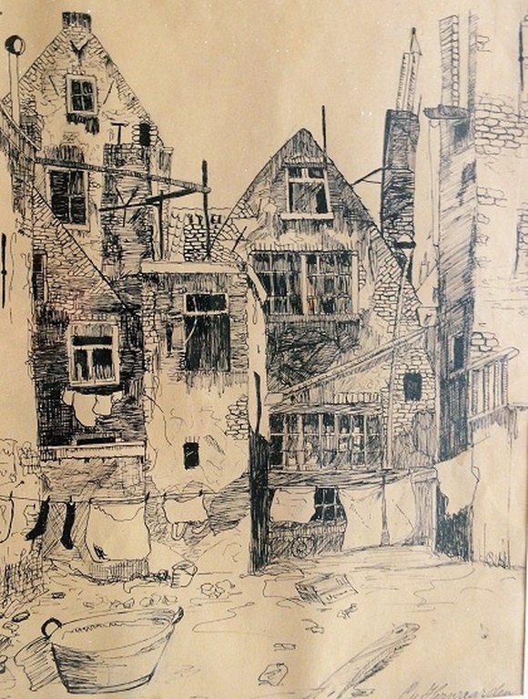 C.J.M. van Herwaarden - achterstandswijk-tekening van Herwaarden Tilburg? verkocht voor € 41!