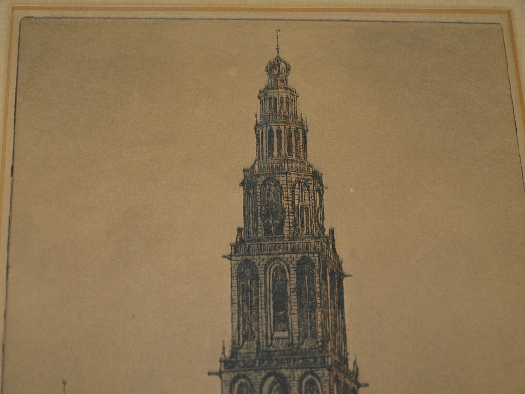 MARIUS JANSSEN - Ets – Martinitoren Groningen – Gesigneerd en ingelijst –ca 1930 kopen? Bied vanaf 25!