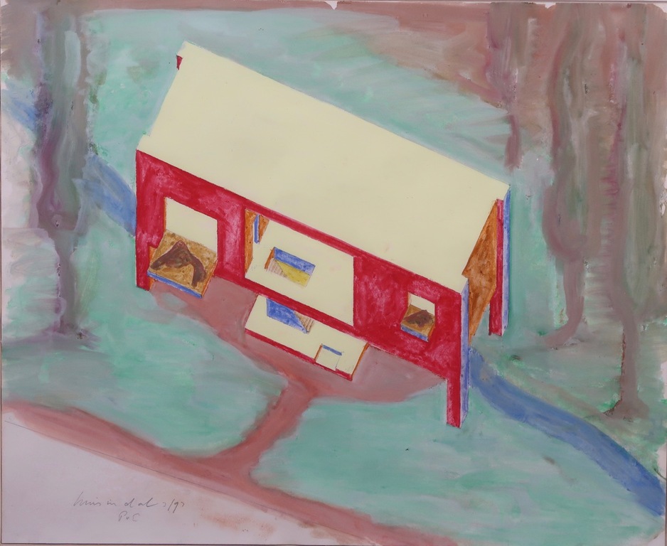 Pieter van Evert: Gouache, Huis in dal - Ingelijst verkocht voor € 40!