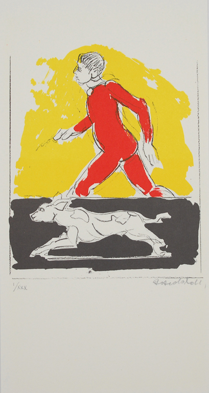 Domenico Boscolo Natta: Lithografie, Man with dog verkocht voor € 40!
