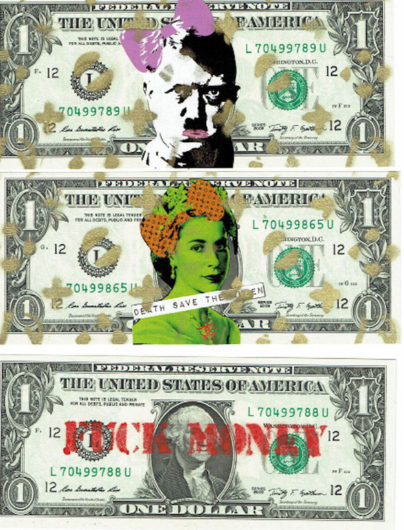 drie originele ' street art ' dollar biljetten, gesigneerd met Coa kopen? Bied vanaf 40!