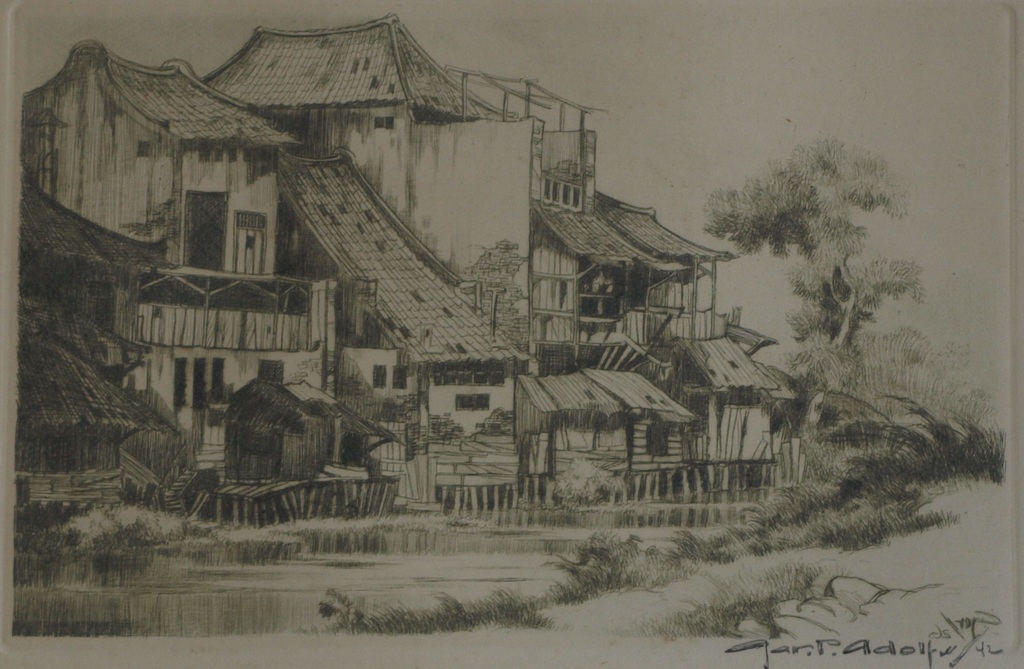 Gerard Adolfs : Ets , Tjantian (Soerabaja) – gesigneerd & ingelijst - 1926  verkocht voor € 100!
