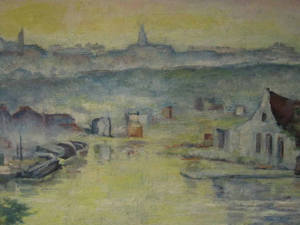 Jac. Eskens 1891-1968 olieverf "Amsterdam havengezicht" omstreeks 1920 kopen? Bied vanaf 1!