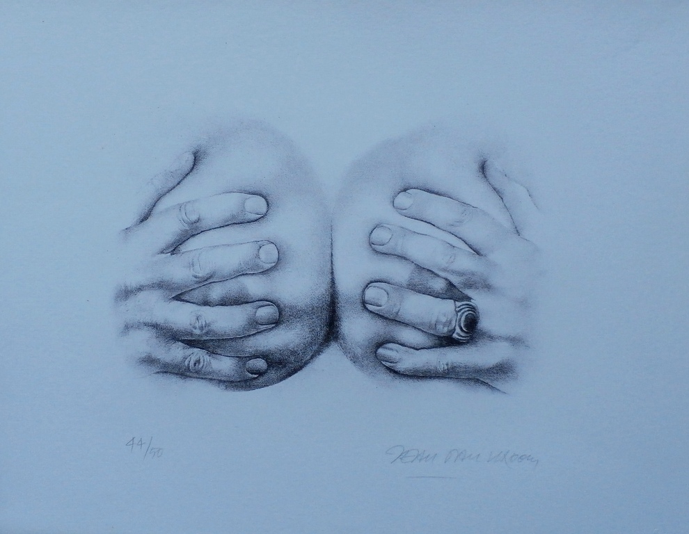 Jean-Paul Vroom - litho: handen op borsten - gesigneerd kopen? Bied vanaf 50!