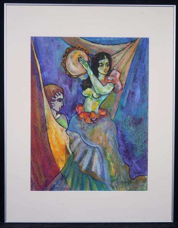 Franca Muller Jabusch: Gouache, Dans - Ingelijst verkocht voor € 40!