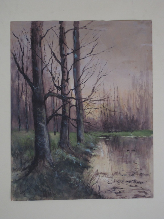 Mooi oud aquarel "Boslandschap bij invallende avond" gesigneerd w. Mauve  kopen? Bied vanaf 1!