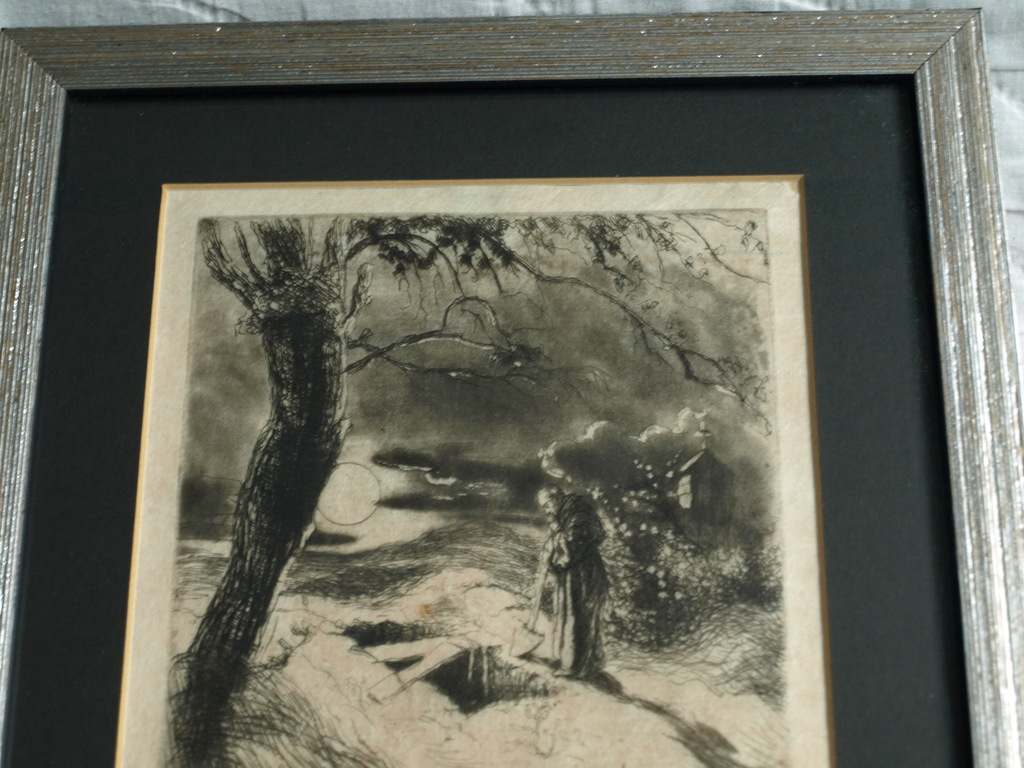Adolf Jelinek Alex : Ets – ’s Nachts bij het graf – gesigneerd & ingelijst –1930 kopen? Bied vanaf 1!