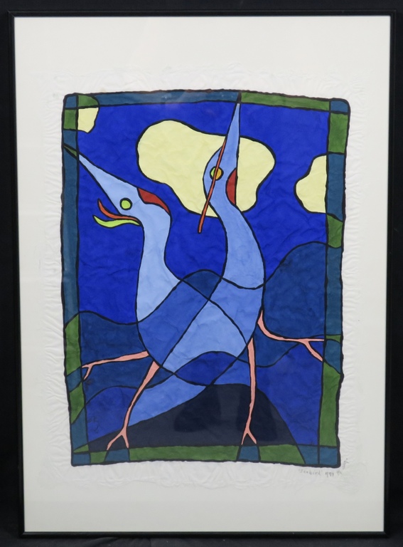 Piet Quekel: Gouache op rijstpapier, Seabird - Ingelijst verkocht voor € 60!