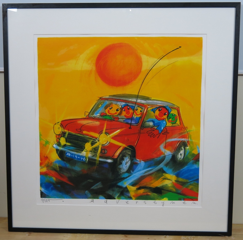 Ad Verstijnen: Zeefdruk, Austin 7 - Ingelijst (groot) kopen? Bied vanaf 70!