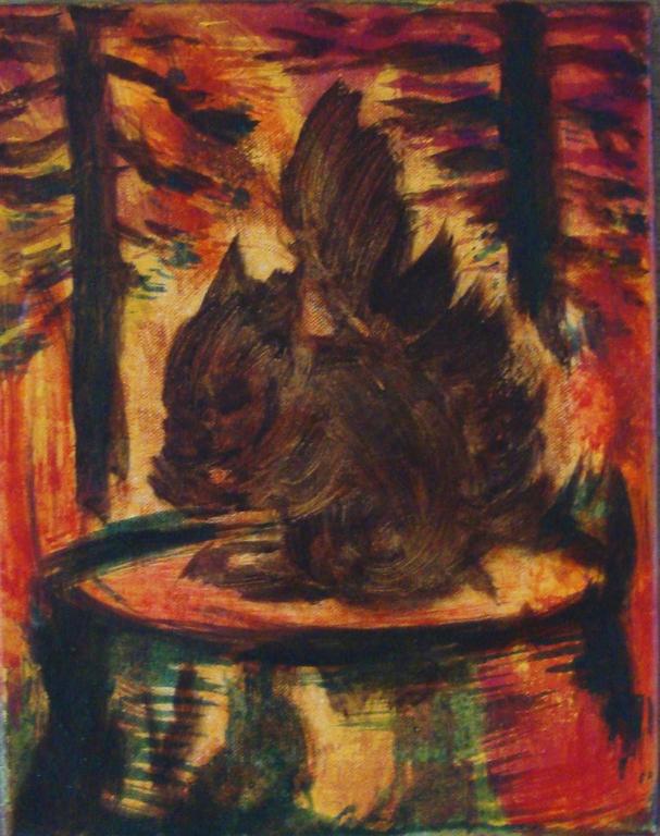 Bram Herens: Eitempera schilderij, Het zevende zegel. verkocht voor € 100!