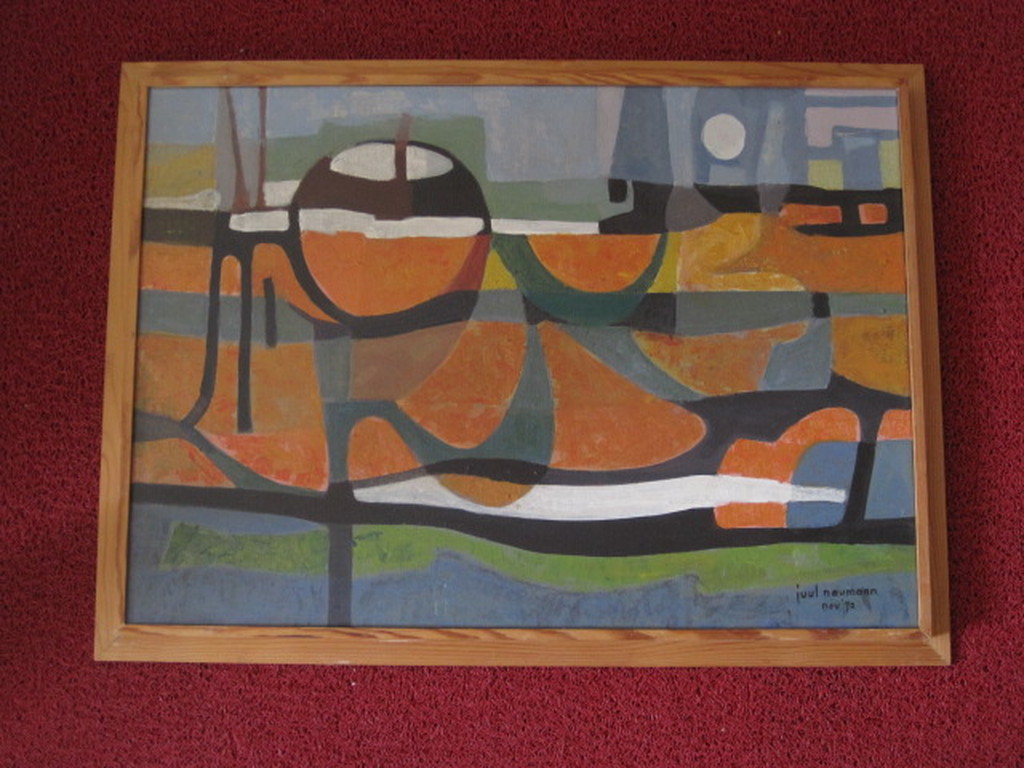 Juul Neumann 1919-1997 Amsterdams Kubist "landschap" acrylverf 1970 ges. verkocht voor € 220!