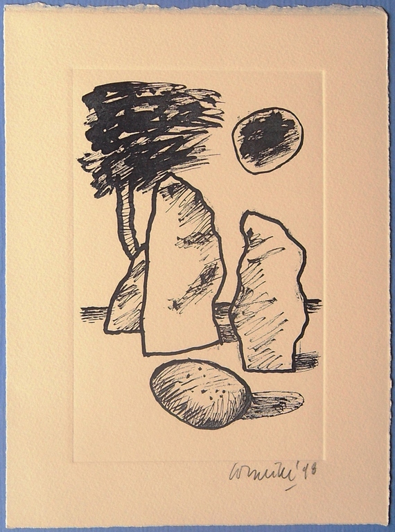 Corneille : rotsen op het strand (ets in blauw) verkocht voor € 50!