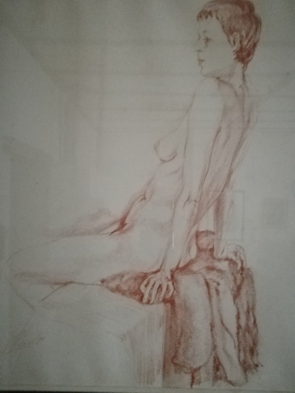 prachtig naakt portret - Sanguine techniek - gesigneerd maar onleesbaar verkocht voor € 45!