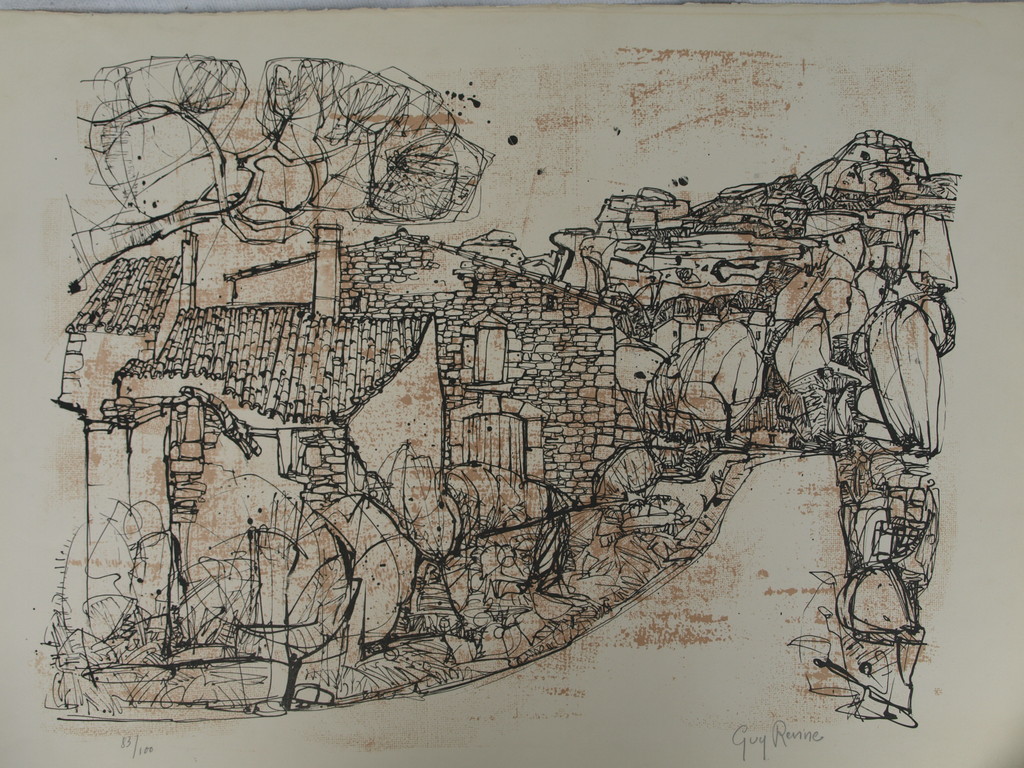 GUY RENNE (1925-1990) – Ets – Dorpje in de Provence - Gesigneerd – ca 1960  kopen? Bied vanaf 1!
