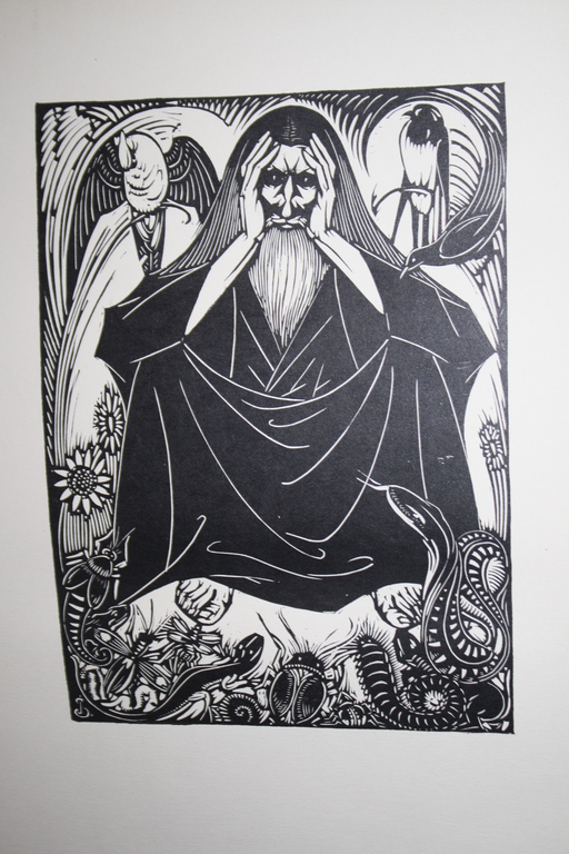 JAN SCHONK - ART DECO HOUTSNEDE 1926 -  SLANGEN INSEKTEN EN MEDITATIE kopen? Bied vanaf 35!