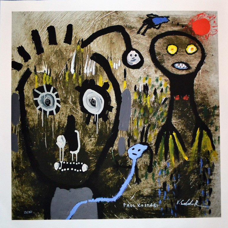 Paul Kostabi (+Volkmar Schultz-Rumport), 'Space Invaders', Giclee op canvas, gesigneerd, oplage 30, 2013 verkocht voor € 99!