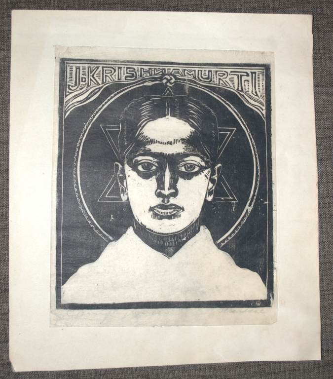 houtsnede, portret J.Krishnamurti (1895-1986), gesigneerd en gedateerd 1926 kopen? Bied vanaf 45!