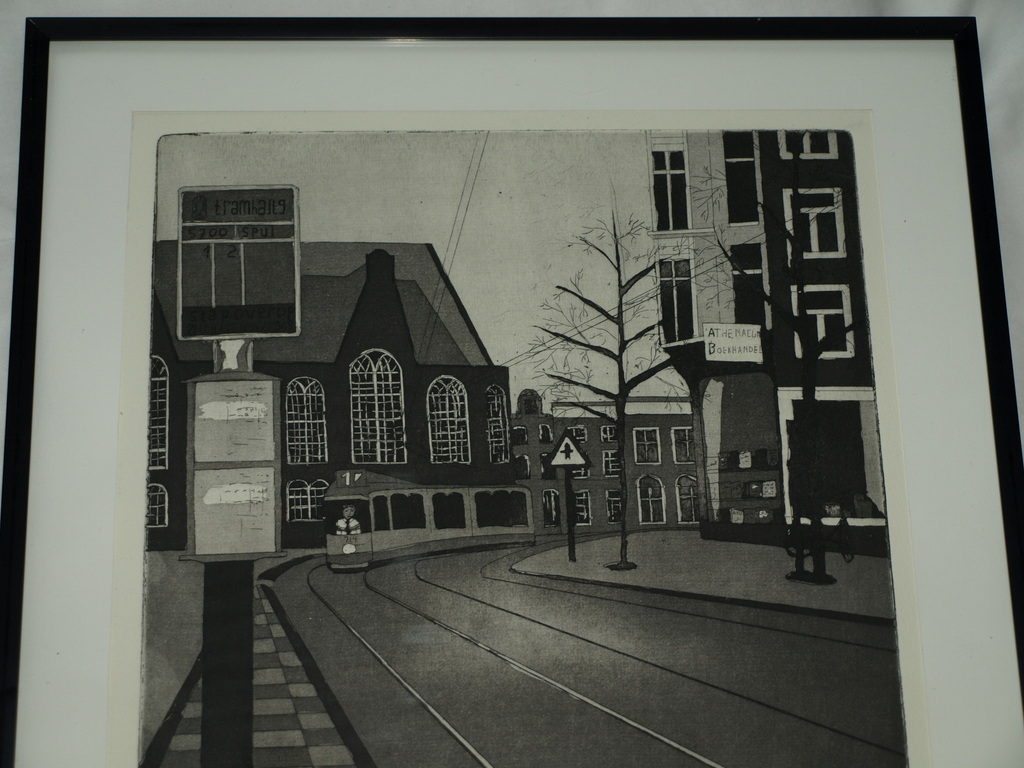 Lucie Meulendijks: Ets en aquatint – Spui Amsterdam –Gesigneerd & ingelijst-1980 kopen? Bied vanaf 45!