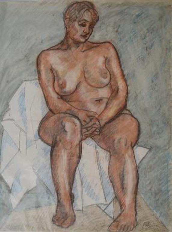 Francois Xavier Josse, zittend naakt, pastel op papier ca. 65 x 50 - 1979 verkocht voor € 40!