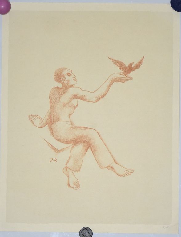 John Raedecker: Litho. Man met vogel. kopen? Bied vanaf 40!
