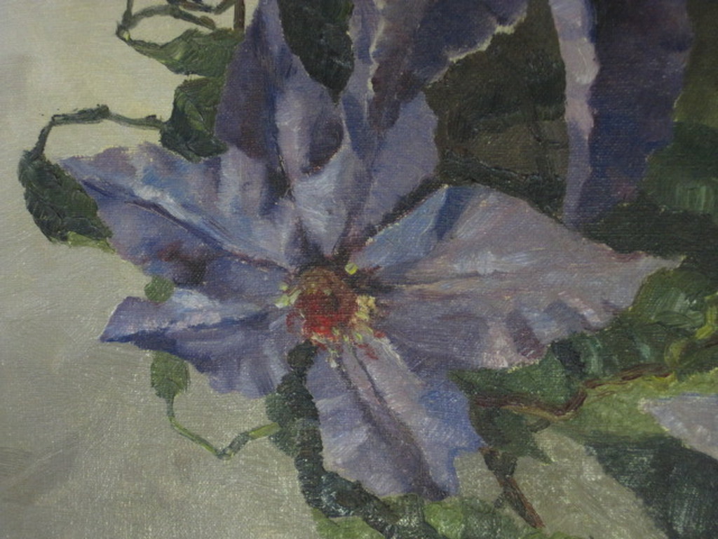 Fraai antiek stilleven  "paarse clematis" door Rotterdammer Wim Heinecke kopen? Bied vanaf 1!