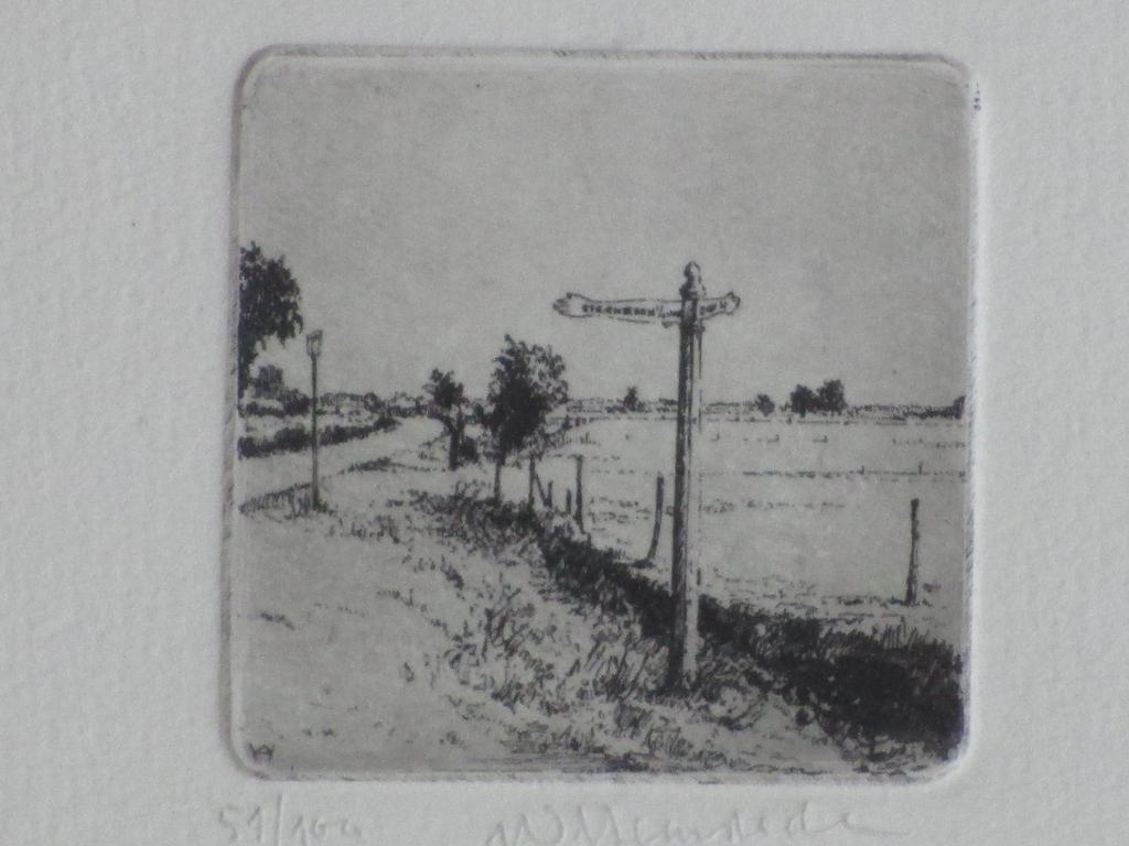 Warner Hemstede, Platteland met richtingbord, Ets kopen? Bied vanaf 1!