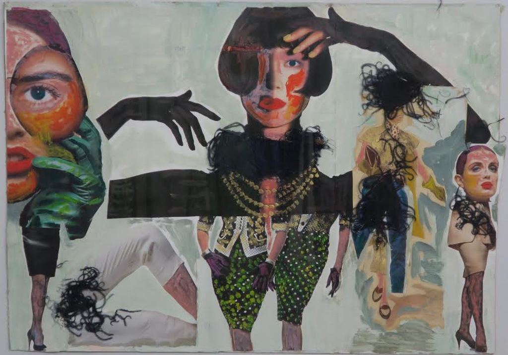 Meertje Kaal: Acryl en collage op papier, Zonder titel - Ingelijst verkocht voor € 71!