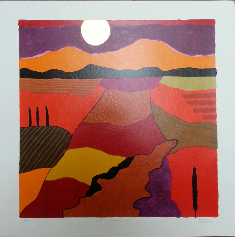 Ronald Boonacker, zeefdruk op papier, Titel; "Lago di Garda II, Italy" kopen? Bied vanaf 50!