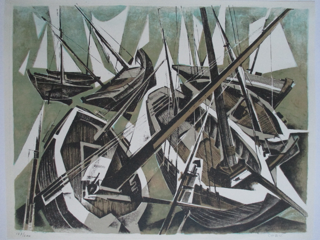 Tulio Crali - Tulio Crali, 4 kleuren litho "Les Vieux bateaux de Concarneau" verkocht voor € 45!