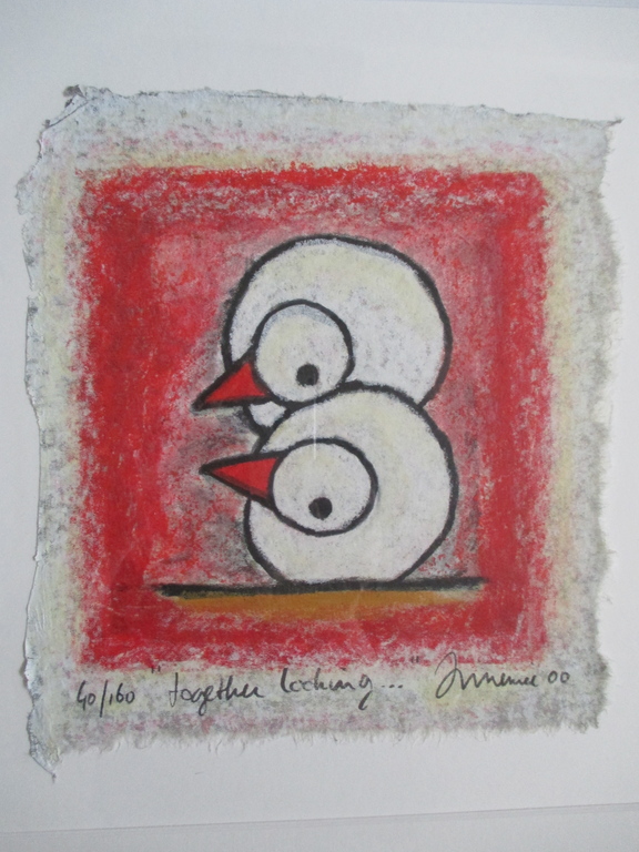 Hans Innemee, ingelijste grafiek, "Together Looking" 2000 verkocht voor € 100!