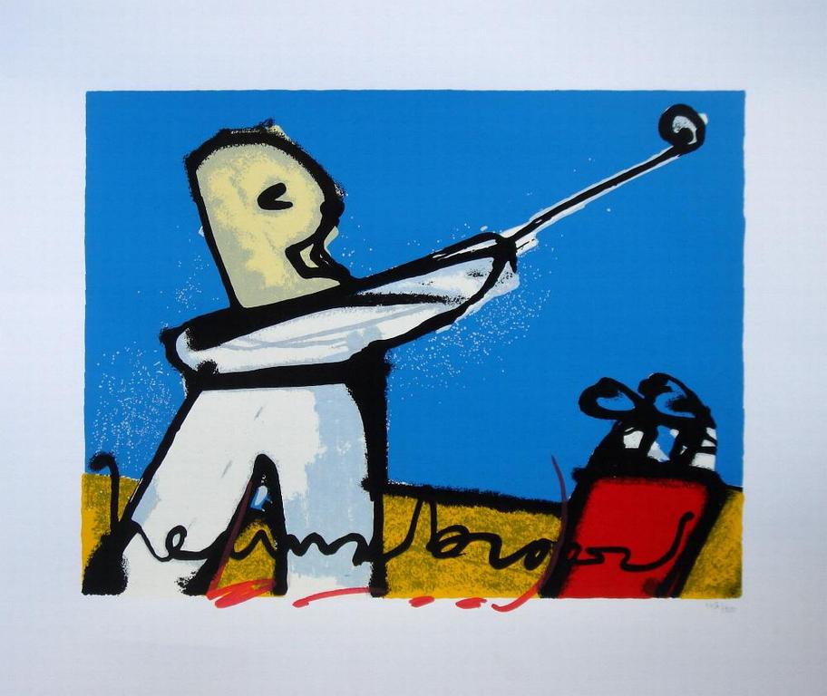 HERMAN BROOD, grote gelimiteerde en handgesigneerde zeefdruk 'Golfer' kopen? Bied vanaf 145!