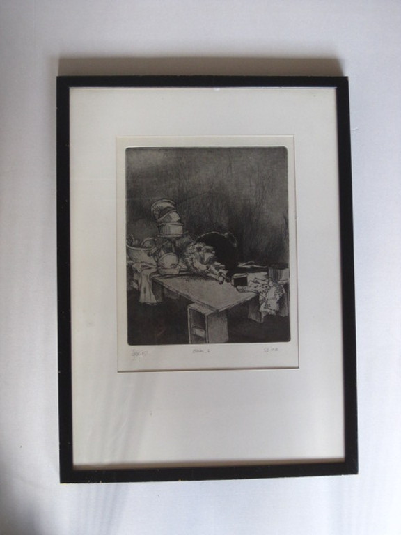 Gesigneerde kleine oplage (6 van 6) ets  "keukenstilleven" 1973 kopen? Bied vanaf 1!