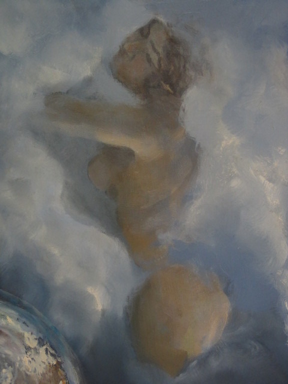 boeiend OUD surrealistisch olieverf "Moeder Aarde" monogram RW (Roelf Westra ?)  kopen? Bied vanaf 1!