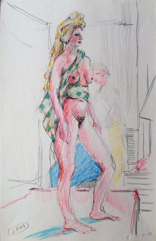 Piet Mulder 1919-2001  -  Potlood tekening  -  Naaktmodel in Atelier kopen? Bied vanaf 1!