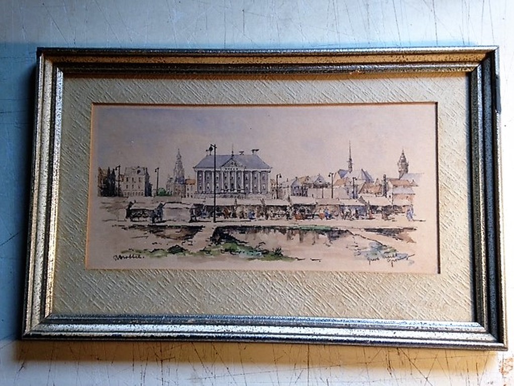 Bob Brobbel - Bob Brobbel (1907-1971) aquarel, Grote Markt Groningen kopen? Bied vanaf 35!