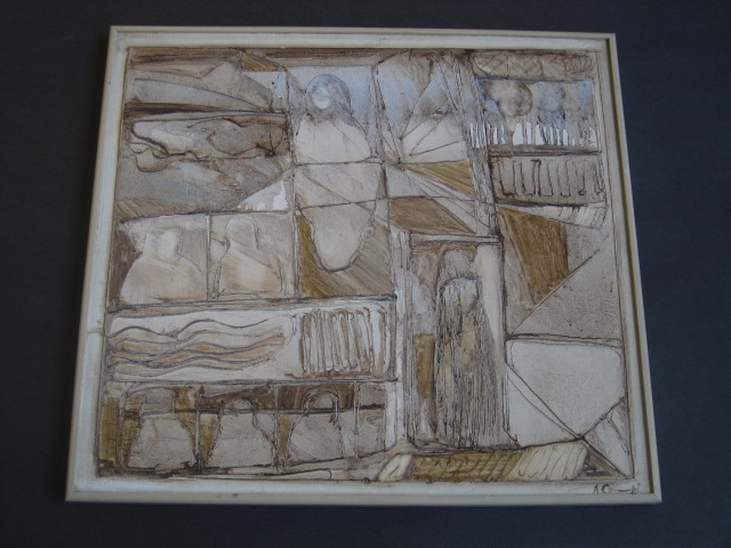 Indrukwekkend abstract figuratief Reliëf olieverf "Madonna" van Armand Campi verkocht voor € 85!